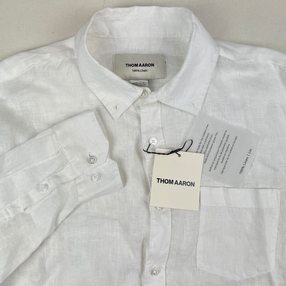 Thom Aaron Mens White 100% Linen Long Sleeve Button Down Shirt Large NWT